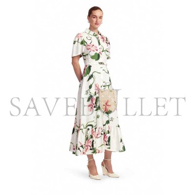 LEO LIN BECCA BELTED FLORAL LINEN-BLEND SHIRT DRESS 